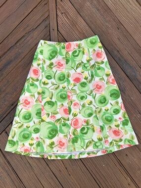 Peck & Peck Green and Pink Floral A-Line Skirt